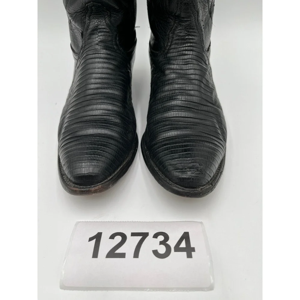 Tony Lama Exotic Nacogdoches Men 8 Black Leather Block Heel Cowboy Western Boots